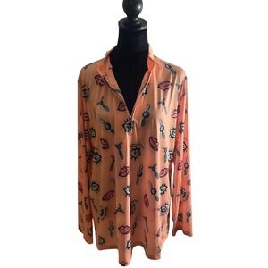 Jamie Sadock SunSense XXL Peach Lips Long Sleeve 1/2 Zip Pullover Golf Top NWT